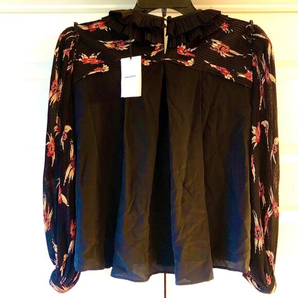 NWT Designer ISABEL MARANT Wilem Haut Ruffle Pleat Blouse Black M MSRP $1375 - Picture 4 of 10